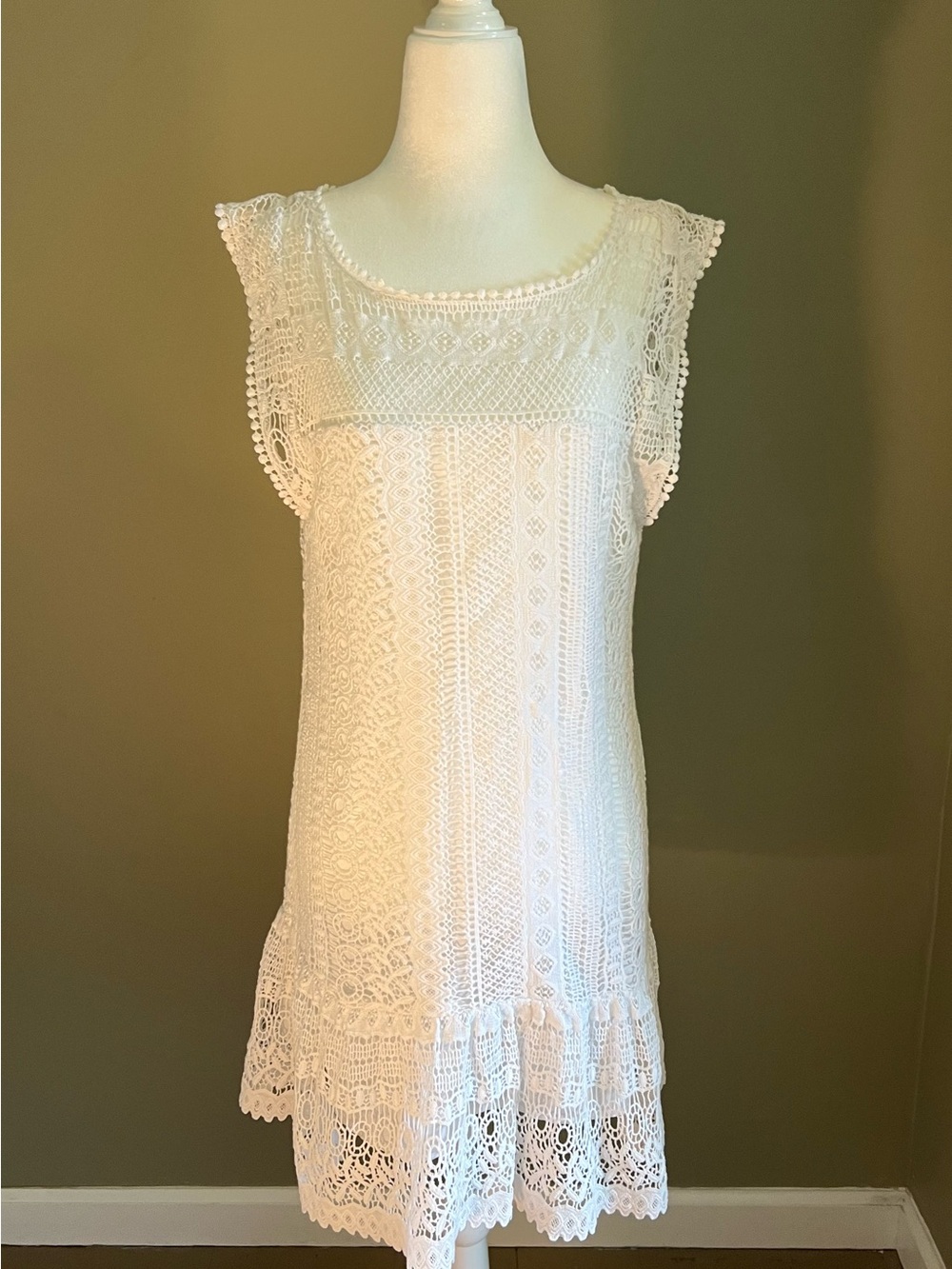 BB Dakota White Lace Sleeveless Shift Dress